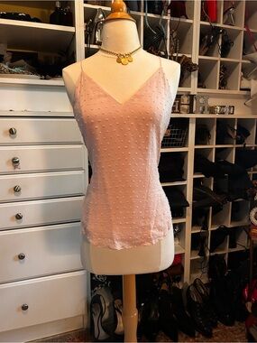 Express Light Blush Pink Swiss Dot V-Neck Camisole
